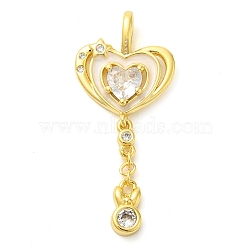 Heart Real 18K Gold Plated Rack Plating Brass Micro Pave Cubic Zirconia Pendants, with Enamel, Lead Free & Cadmium Free, White, 32~40x14.5x4.5mm, Hole: 2.5x5mm(KK-S396-09B)