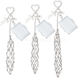 3Pcs 3 Styles Alloy & 201 Stainless Steel Macrame Pouch Pendant Decorations, with Alloy Swivel Lobster Clasps, Rectangle, Stainless Steel Color, 220~255mm, 1pc/style(HJEW-SC0003-29)