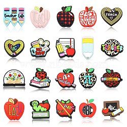 20Pcs 20 Styles Study/Teacher's Day Theme Food Grade Silicone Focal Beads, Mixed Shapes, 22~34x16.5~31x7~9mm, Hole: 2~3mm, 1pc/style(SIL-CJ0001-41)