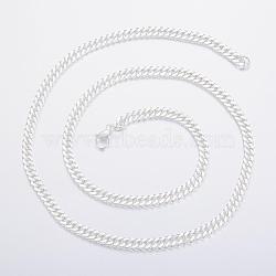 304 Stainless Steel Curb Chain Necklace, with Lobster Claw Clasps, Faceted, Silver Color Plated, 23.62 inch(60cm), 5mm(NJEW-H453-05S)