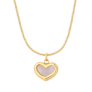 Natural Shell Heart Pendant Necklace with Stainless Steel Chains, Golden, 15.75 inch(40cm)