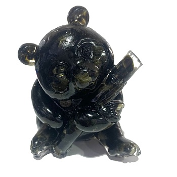 Resin Panda Display Decoration, with Natural Golden Obsidian Chips Inside for Home Office Desk Decoration, 65x65x85mm