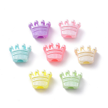Imitation Pearl Acrylic European Beads, Large Hole Beads, Crown, Mixed Color, 10.5x13x6mm, Hole: 4mm, about 1428pcs/500g