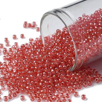 TOHO Round Seed Beads, Japanese Seed Beads, (341) Inside Color Crystal/Tomato Lined, 11/0, 2.2mm, Hole: 0.8mm, about 1110pcs/10g
