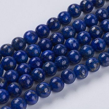 Natural Lapis Lazuli Beads Strands, Grade A, Round, 6mm, Hole: 1mm, about 62pcs/strand, 15 inch