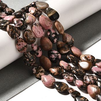 Natural Rhodonite Beads Strands, Teardrop, 13.5~14x10~10.5x5mm, Hole: 1mm, about 27~28pcs/strand, 37.3~38.3cm