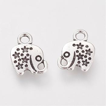 Tibetan Style Alloy Charms, Elephant, Lead Free & Cadmium Free, Antique Silver, 11x8.5x1.5mm, Hole: 2mm, about 2000pcs/1000g