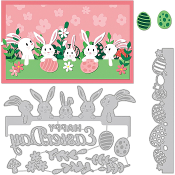 2Pcs 2 Styles Carbon Steel Cutting Dies Stencils, for DIY Scrapbooking, Photo Album, Decorative Embossing Paper Card, Stainless Steel Color, Easter Egg & Rabbit & Word Happy Easter Day, Easter Theme Pattern, 3~15.9x10.7~15.1x0.08cm, 1pc/style