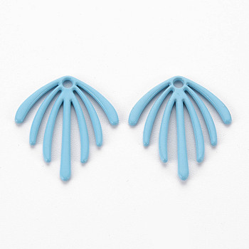 Spray Painted Alloy Pendants, Cadmium Free & Lead Free, Fan, Light Sky Blue, 22x20x1.5mm, Hole: 1.8mm