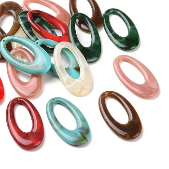 Acrylic Pendants, Imitation Gemstone Style, Oval, Mixed Color, 47x25x4.5mm, Hole: 1.8mm, about 170pcs/500g