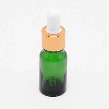 Glass Dropper Bottles, with Dropper, For Traveling Essential Oils Perfume Cosmetic Liquid, Column, Green, 80.5mm, Capacity: 10ml