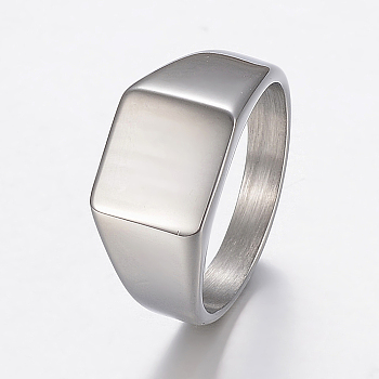 304 Stainless Steel Finger Rings, Signet Band Rings for Men, Square, Stainless Steel Color, Size 8~13, 18~23mm