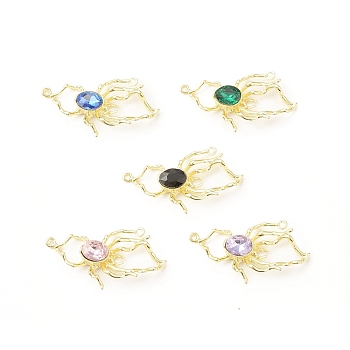 Rack Plating Alloy Glass Connector Charms, Spider, Golden, Mixed Color, 18x36x6mm, Hole: 1.4mm