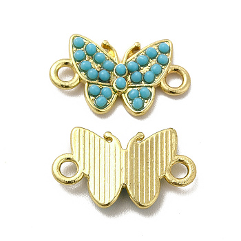 Alloy Connector Charms, with Synthetic Turquoise, Butterfly Links, Golden, 12.5x21x3mm, Hole: 2mm