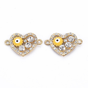 Rack Plating Alloy Enamel Links Connectors, with Crystal Rhinestone, Cadmium Free & Nickel Free & Lead Free, Heart with Eye, Light Gold, Gold, 16x23.5x3.5mm, Hole: 1.6mm