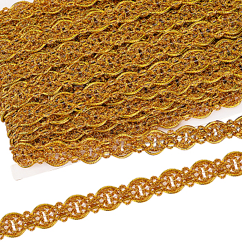 Filigree Corrugated Lace Ribbon, Wave Shape, for Clothing Accessories, Gold, 3/4 inch(18mm), about 19.69 Yards(18m)/Card