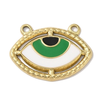 Ion Plating(IP) 304 Stainless Steel Enamel Pendants, Evil Eye Charm, Golden, 19x26x2mm, Hole: 1.8mm