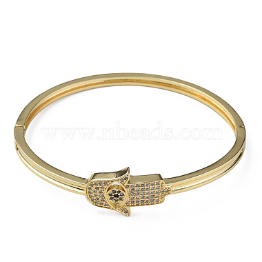 Cubic Zirconia Hamsa Hand Hinged Bangle(BJEW-N012-033)-2