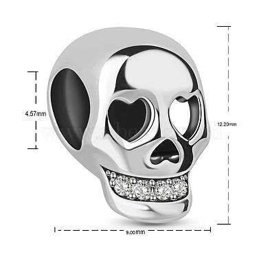 TINYSAND 925 Sterling Silver Shimmering Cubic Zirconia  Skull European Beads(TS-C-065)-2