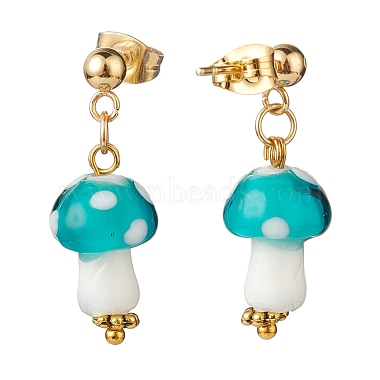 Handmade Lampwork Mushroom Dangle Stud Earrings(EJEW-JE04928)-6