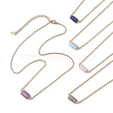 Natural Amethyst/Rose Quartz/Tiger Eye/Amazonite/Sodalite Faceted Column Pendant Necklaces(NJEW-JN05133-02)-2