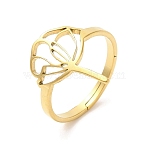 Ion Plating(IP) 304 Stainless Steel Hollow Lotus Adjustable Ring, Real 18K Gold Plated, US Size 6(16.5mm)(RJEW-L107-021G)