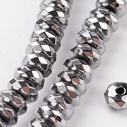 Non-magnetic Synthetic Hematite Beads Strands, Faceted, Rondelle, Silver Plated, 4x2mm, Hole: 0.5mm, about 175pcs/strand, 16 inch(G-A140-10)