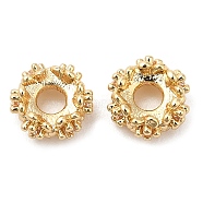 Rack Plating Brass Micro Pave Cubic Zirconia Beads, Long-Lasting Plated, Lead Free & Cadmium Free, Flat Round with Flower, Real 14K Gold Plated, 6x3mm, Hole: 2mm(KK-A186-01C-LG)