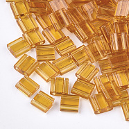 2-Hole Glass Seed Beads, Transparent Colours, Rectangle, Orange, 5x4.5~5.5x2~2.5mm, Hole: 0.5~0.8mm(SEED-T003-01C-01)