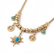 Synthetic Turquoise Pendant Necklace with 304 Stainless Steel Round Snake Chains, Golden, Golden, 15.94 inch(40.5cm)(NJEW-P269-07B-G)
