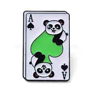Black Zinc Alloy Brooches, Playing Card with Panda Enamel Pins for Men Women, Spade, 30x20.5x1.5mm(JEWB-E033-04EB-03)