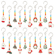 Christmas Theme Alloy Enamel Pendant Decorations, with Glass Beads and Stainless Steel S-Hook Clasps, Mixed Shapes, Mixed Color, 67~78mm, 10 style, 2pcs/style, 20pcs/set(HJEW-AB00265)
