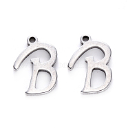 201 Stainless Steel Charms, Laser Cut, Stainless Steel Color, Letter.B, 13x9x1mm, Hole: 1mm(STAS-R105-B)