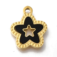 Ion Plating(IP) 304 Stainless Steel Manual Polishing Pendants, with Black Acrylic, Golden, Star, 15x13x2mm, Hole: 1.6mm(STAS-M059-01G-E01)