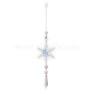 AB Color Glass Snowflake Pendant Decorations, Glass Charms and Iron Ring Suncatcher Window Hanging Ornament, Cone, 325mm(AJEW-Q144-02P-03)