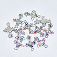 Alloy Pendants, with Crystal Rhinestone and Colorful Enamel, Cross with Evil Eye, Platinum, 21x15x2mm, Hole: 1.8mm(ENAM-S117-26)