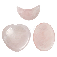 CRASPIRE 3Pcs 3 Style Natural Rose Quartz Massager, for Healing Reiki Stress Relief, Heart & Oval & Moon, 30~40x20.5~40x5~9.5mm, 1pc/style(G-CP0001-02)