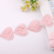20 Yards Organza Embroidery Heart Lace Trim, Garment Accessories, Pink, 2 inch(52mm)(PW-WG81307-05)