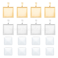 DIY Blank Square Pendant Making Kit, Including 304 Stainless Steel Pendant Cabochon Settings, Glass Cabochons, Golden, 16Pcs/box(DIY-UN0005-45)