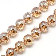 Electroplate Glass Bead Strands, Faceted, Round, PeachPuff, 17~18x17~18mm, Hole: 2mm, about 30pcs/strand, 22.8 inch(EGLA-S137-05)