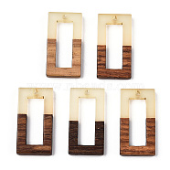 Walnut Wood & Luminous Glow in the Dark Resin Pendants, Rectangle Charms, PapayaWhip, 28x14.5x3.5mm, Hole: 1.8mm(RESI-N039-72)