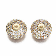Brass Micro Pave Clear Cubic Zirconia Peg Bails Charms, for Half Drilled Bead, Nickel Free, Half Round/Dome, Real 18K Gold Plated, 13x13x8mm, Hole: 0.8mm, Pin: 0.7(KK-T056-96G-NF)