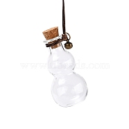 Gourd-shaped Glass Cork Bottles Ornament, with Waxed Cord & Iron Bell, Glass Empty Wishing Bottles, DIY Vials for Pendant Decorations, Clear, 24.1cm, Capacity: 12ml(0.41fl. oz)(GLAA-D002-05)