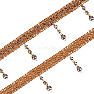Polyester Ribbons, with Plastic Beads Tassel, Saddle Brown, 1 inch(24mm), 4 yards/bag(OCOR-BC0002-17)