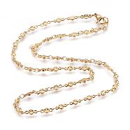 304 Stainless Steel Chain Necklaces, with Lobster Claw Clasps, Ion Plating (IP), Flower, Golden, 17.5  inch~17.7 inch(44.5~45cm)(STAS-P164-25G)