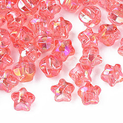 1-Hole Transparent Acrylic Buttons, AB Color Plated, Star, Salmon, 13.5x14x11.5mm, Hole: 2.5mm, about 460pcs/500g(MACR-S373-129-C08)