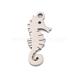 Non-Tarnish 201 Stainless Steel Pendants, Laser Cut, Sea Animal Charm, Stainless Steel Color, Sea Horse, 18.5x8x1mm, Hole: 1.5mm(STAS-U016-08P-05)