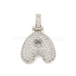 Brass Micro Pave Clear Cubic Zirconia Pendants, Platinum,Letter A, 31x21x5mm, Hole: 3x6mm(KK-B099-01P-A)