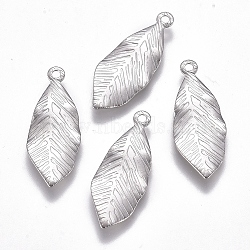 304 Stainless Steel Pendants, Leaf, Stainless Steel Color, 18.5x7.5x0.5mm, Hole: 1mm(STAS-M274-070P)