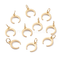 Brass Charms, with Jump Rings, Long-Lasting Plated, Half Round, Real 18K Gold Plated, 11.5x10x0.8mm, Jump Ring: 5x1mm, Inner Diameter: 3mm(KK-A149-03G)